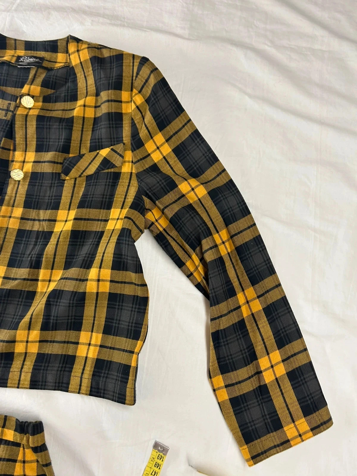 Vintage black and yellow plaid Régine blazer skirt combo set – photo 4
